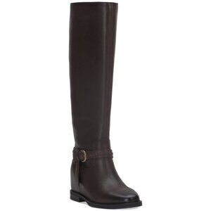 Lucky Brand Womens Maltet Knee High Wedge Zipper Boot Chocolate Le Size 8.5M NIB
